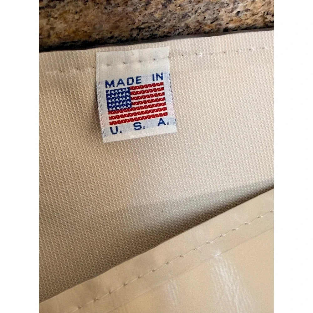 The Pampered Chef Square Tablecloth 52x52 Cream Red Logo Made in USA Vinyl